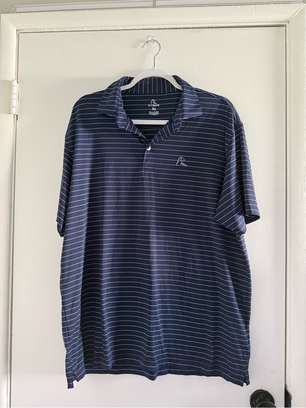 Rhoback Men’s XL Navy White Striped Performance Polo Golf Shirt
